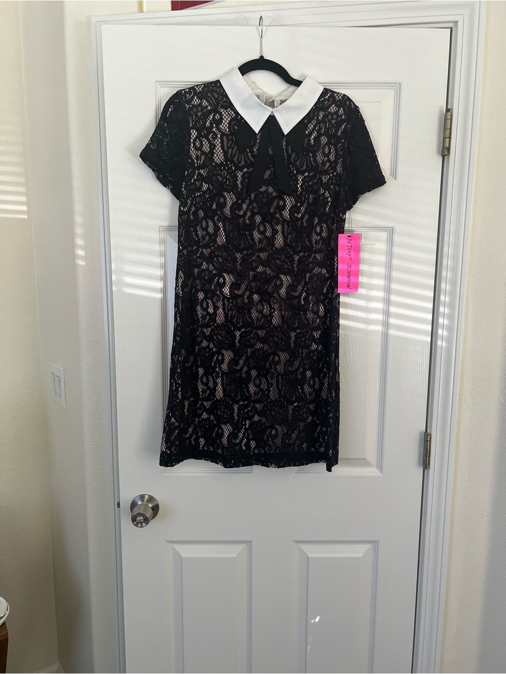 Betsey Johnson Black Lace Dress with White Collar and Bow